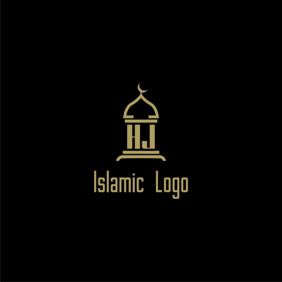 HJ initial monogram for islamic logo with mosque icon design vector