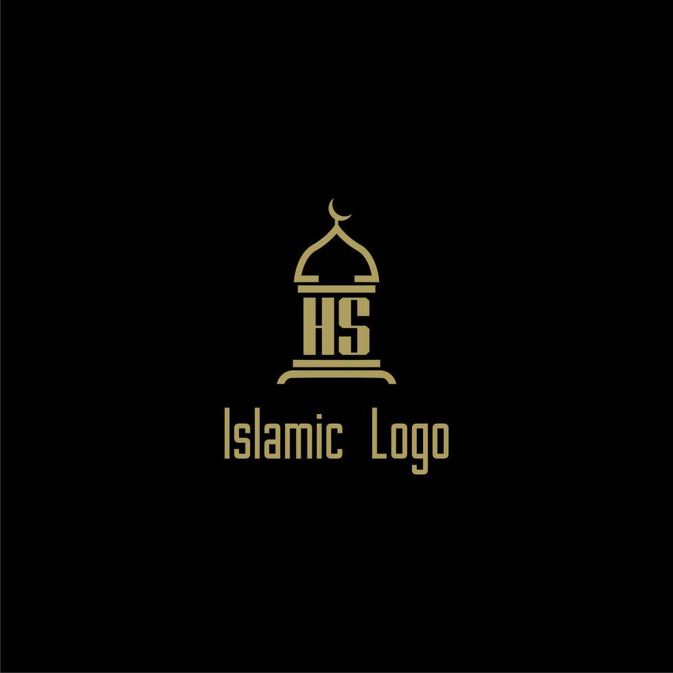 HS initial monogram for islamic logo with mosque icon design vector