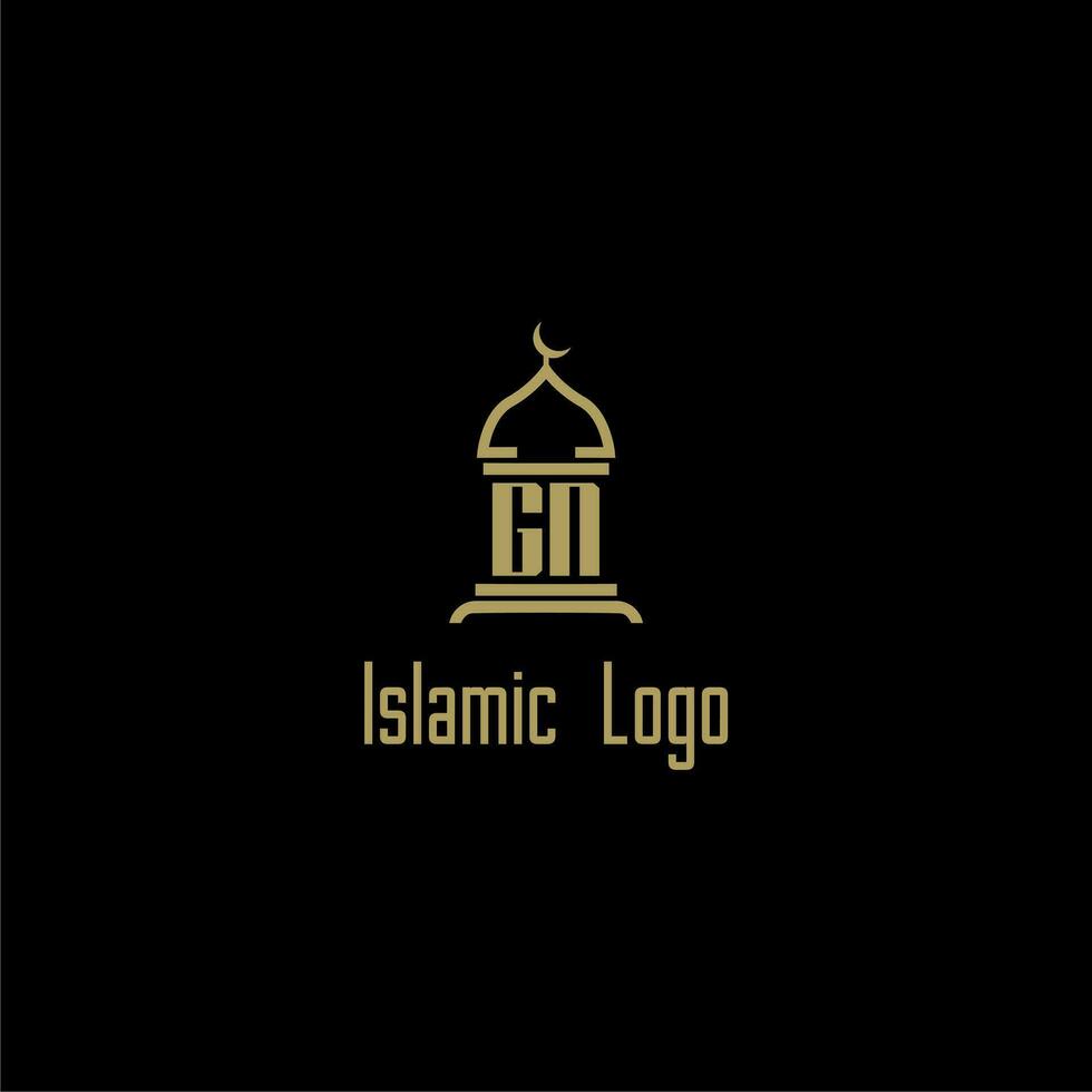 GN initial monogram for islamic logo with mosque icon design vector