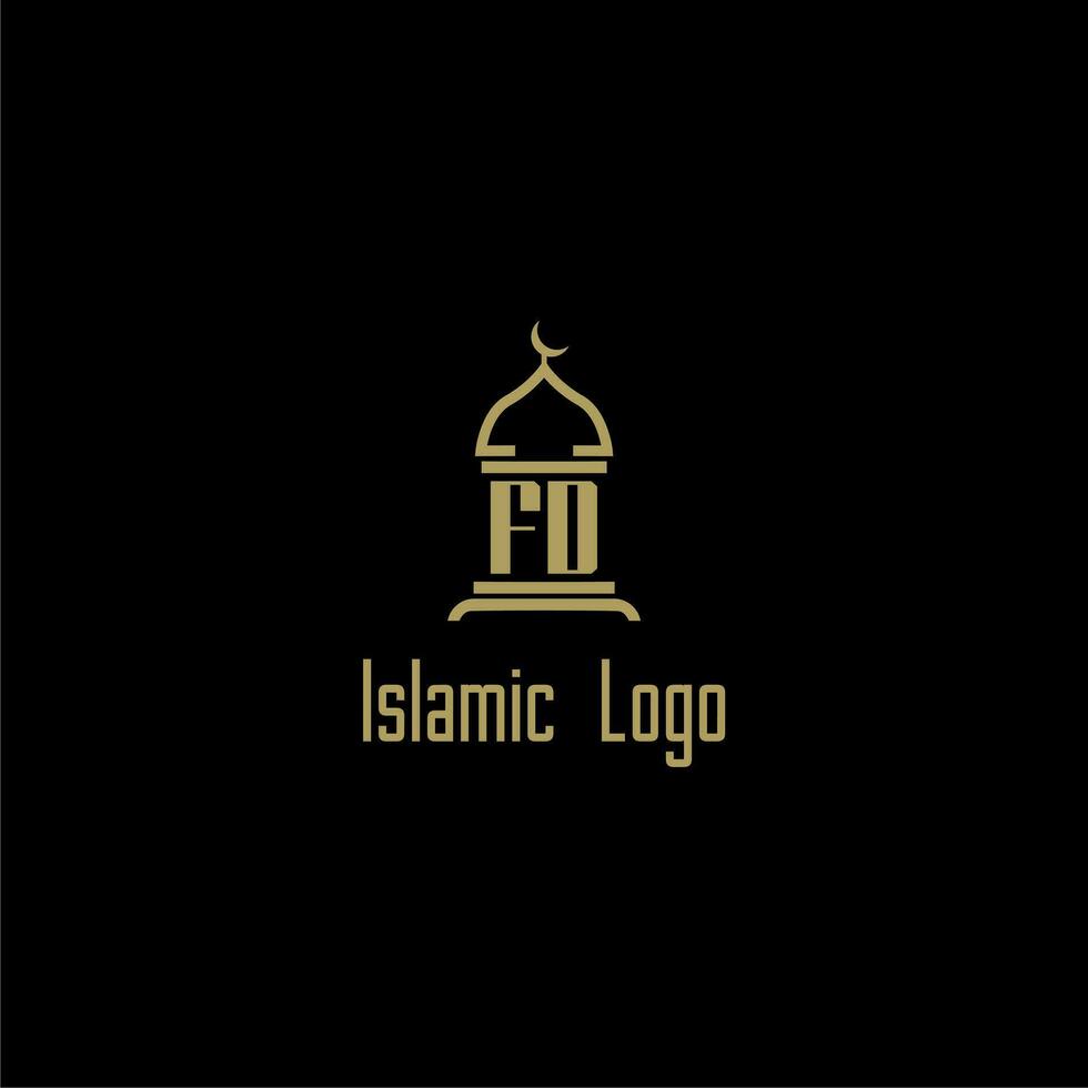 FD initial monogram for islamic logo with mosque icon design vector