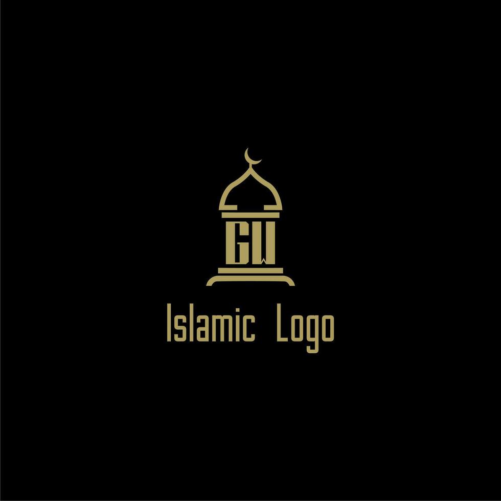 GW initial monogram for islamic logo with mosque icon design vector