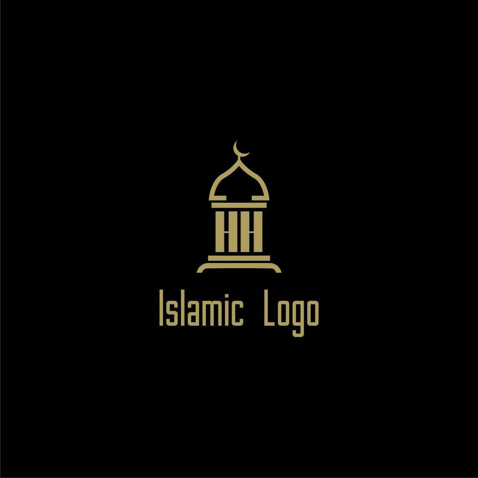 HH initial monogram for islamic logo with mosque icon design vector