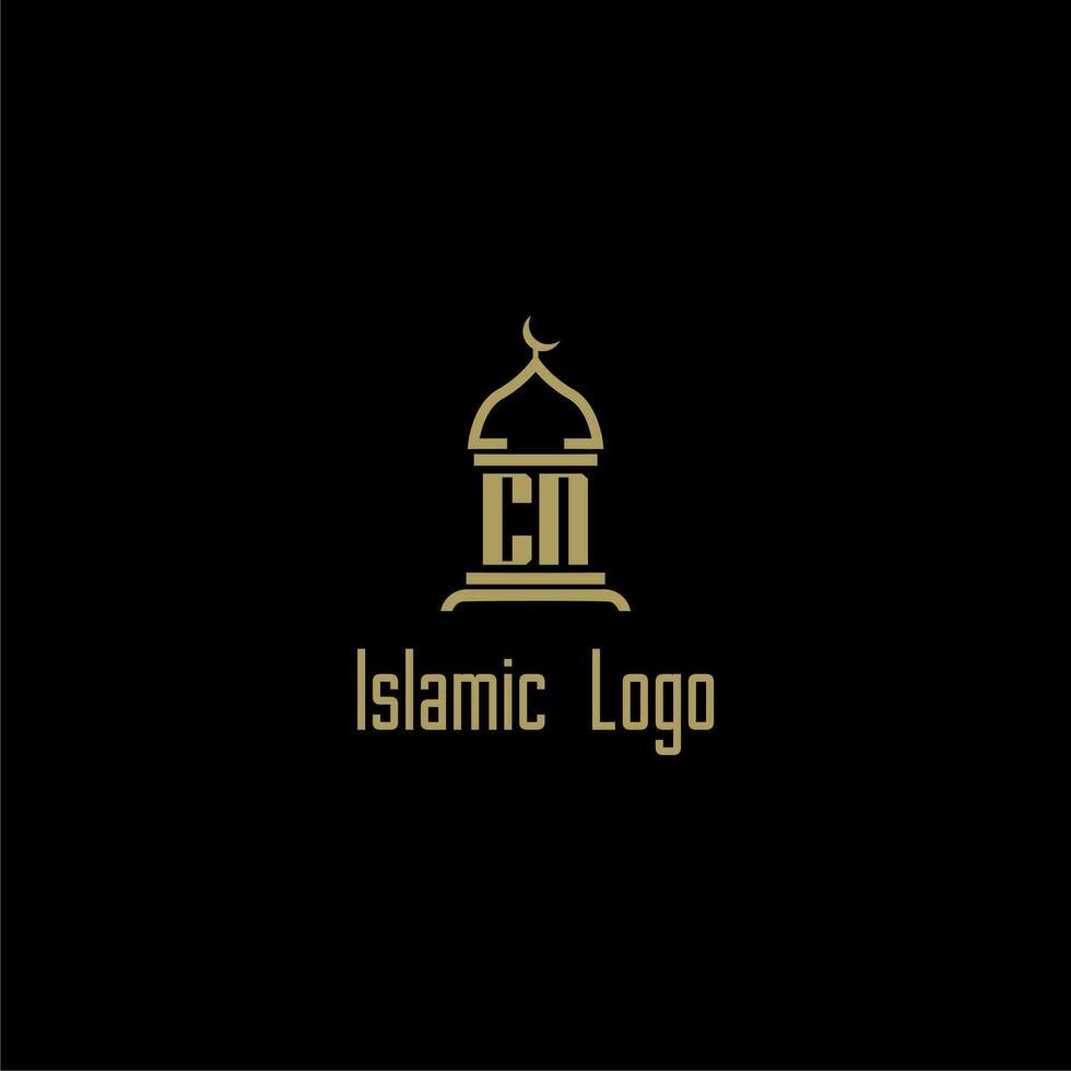 CN initial monogram for islamic logo with mosque icon design vector