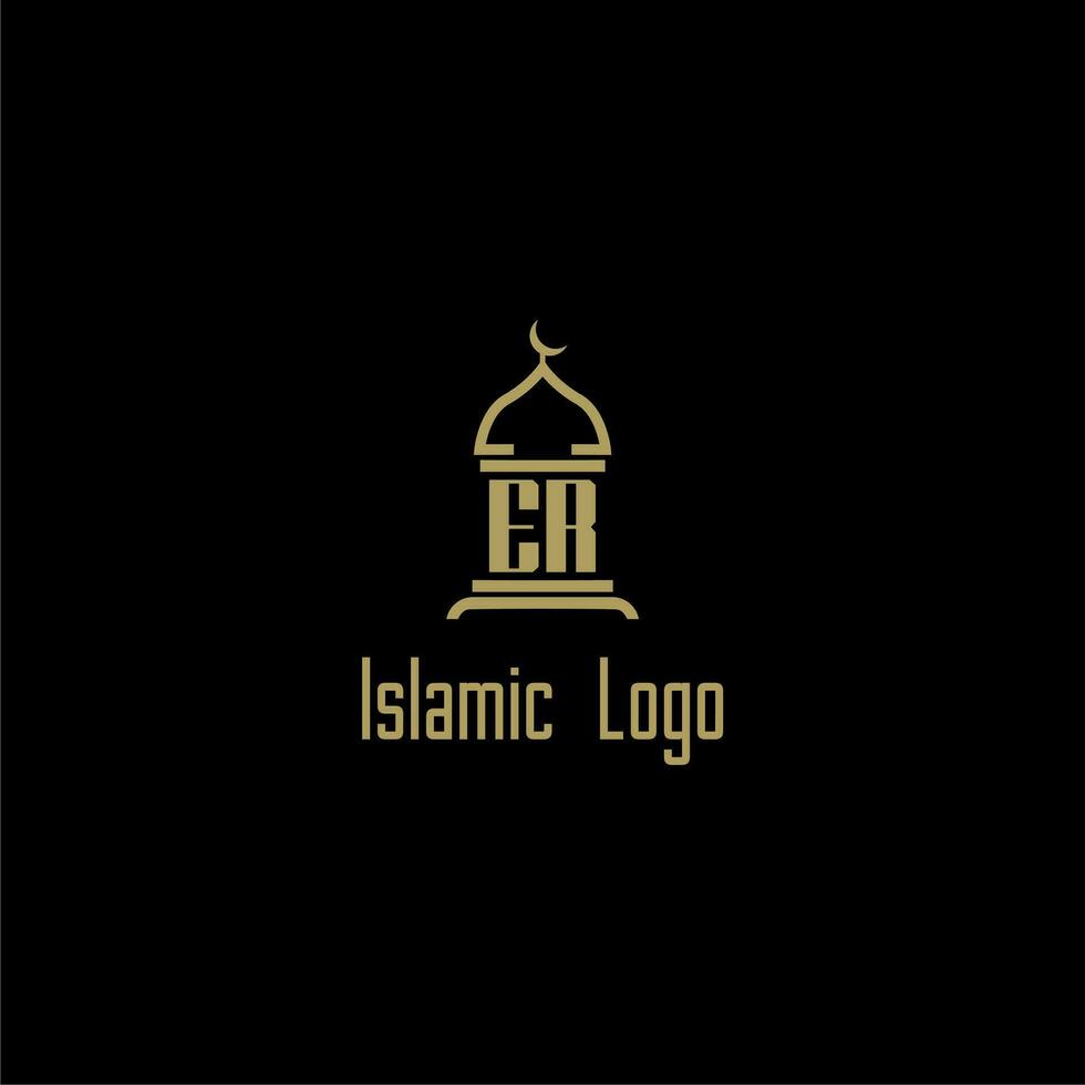 ER initial monogram for islamic logo with mosque icon design vector