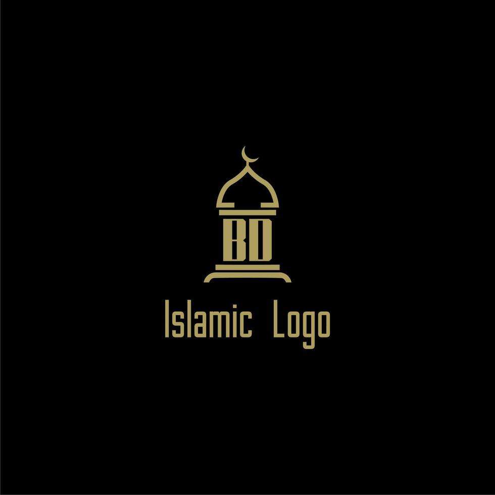 BD initial monogram for islamic logo with mosque icon design vector