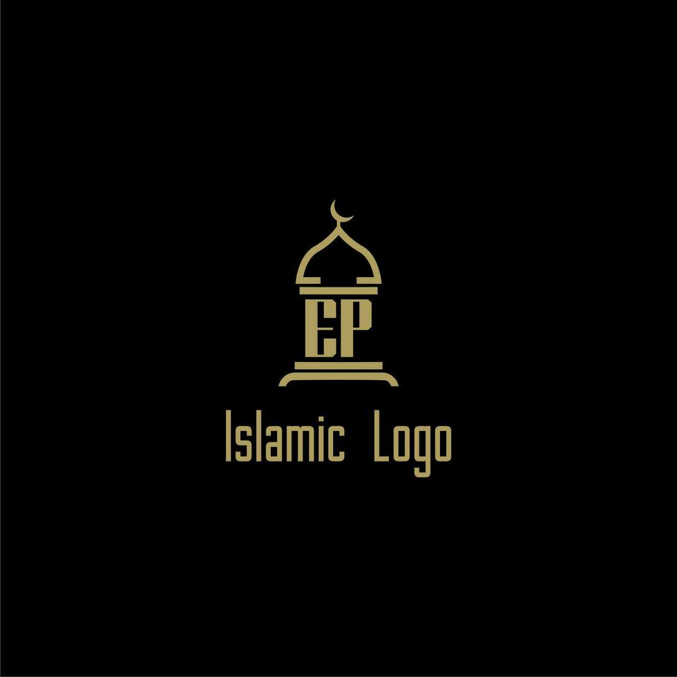 EP initial monogram for islamic logo with mosque icon design vector