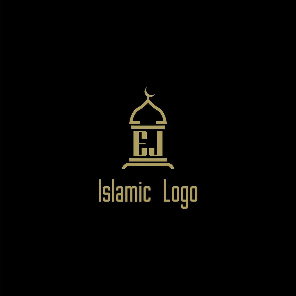 EJ initial monogram for islamic logo with mosque icon design vector