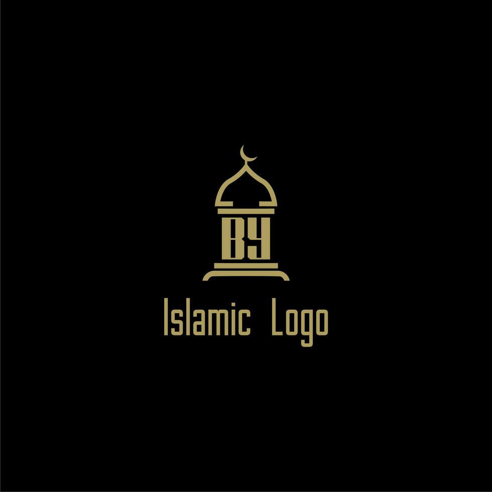 BY initial monogram for islamic logo with mosque icon design vector