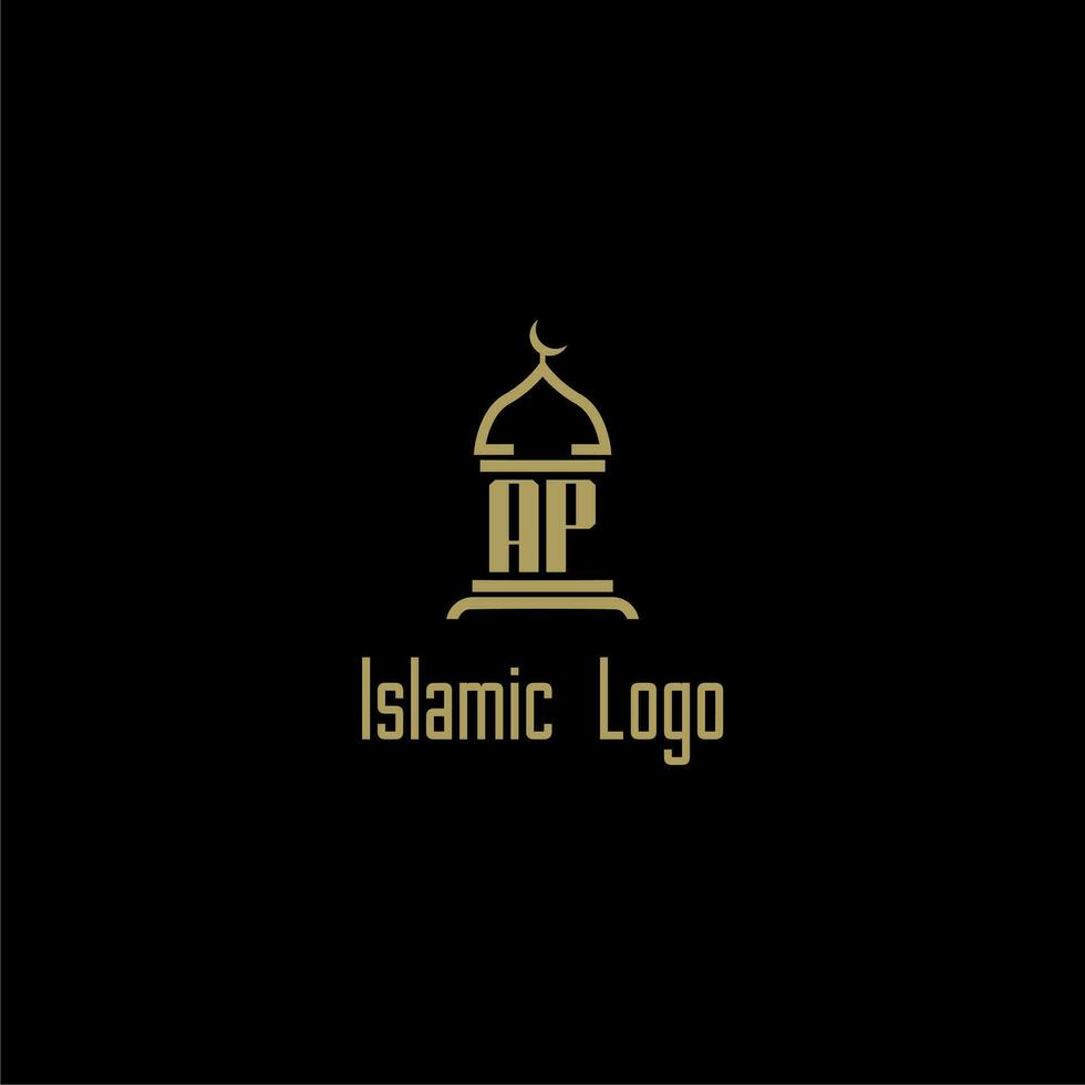 AP initial monogram for islamic logo with mosque icon design vector