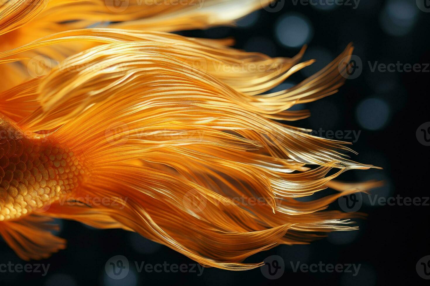Macro detail of tail of golden fish. Abstract background of sea life. AI Generated photo