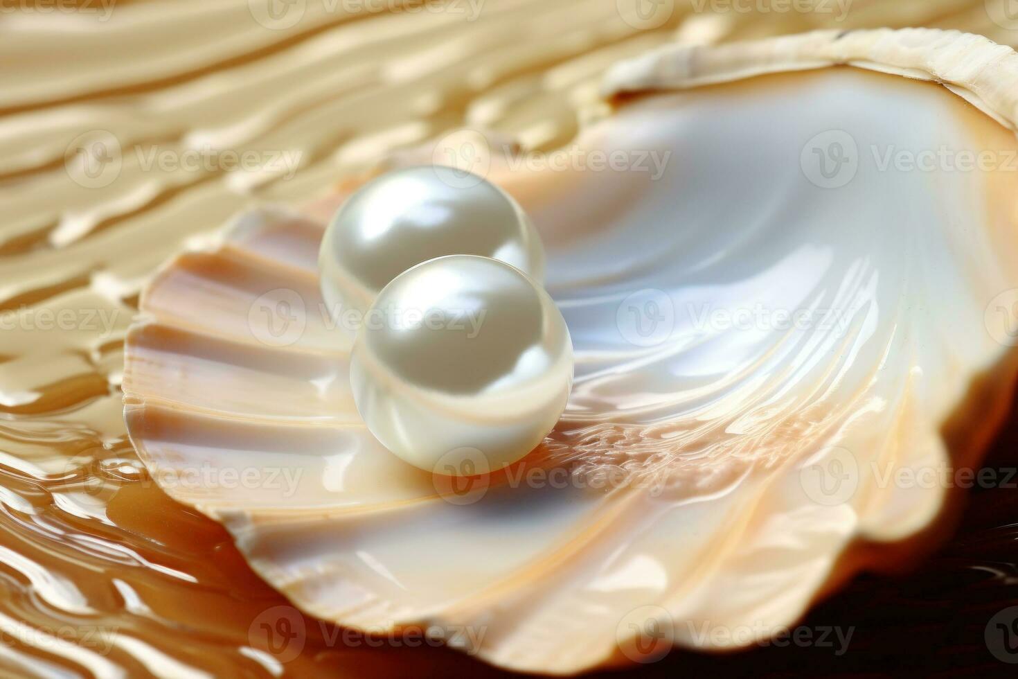 Closeup of pearl in bivalve. Beauty of sea life. AI Generation photo