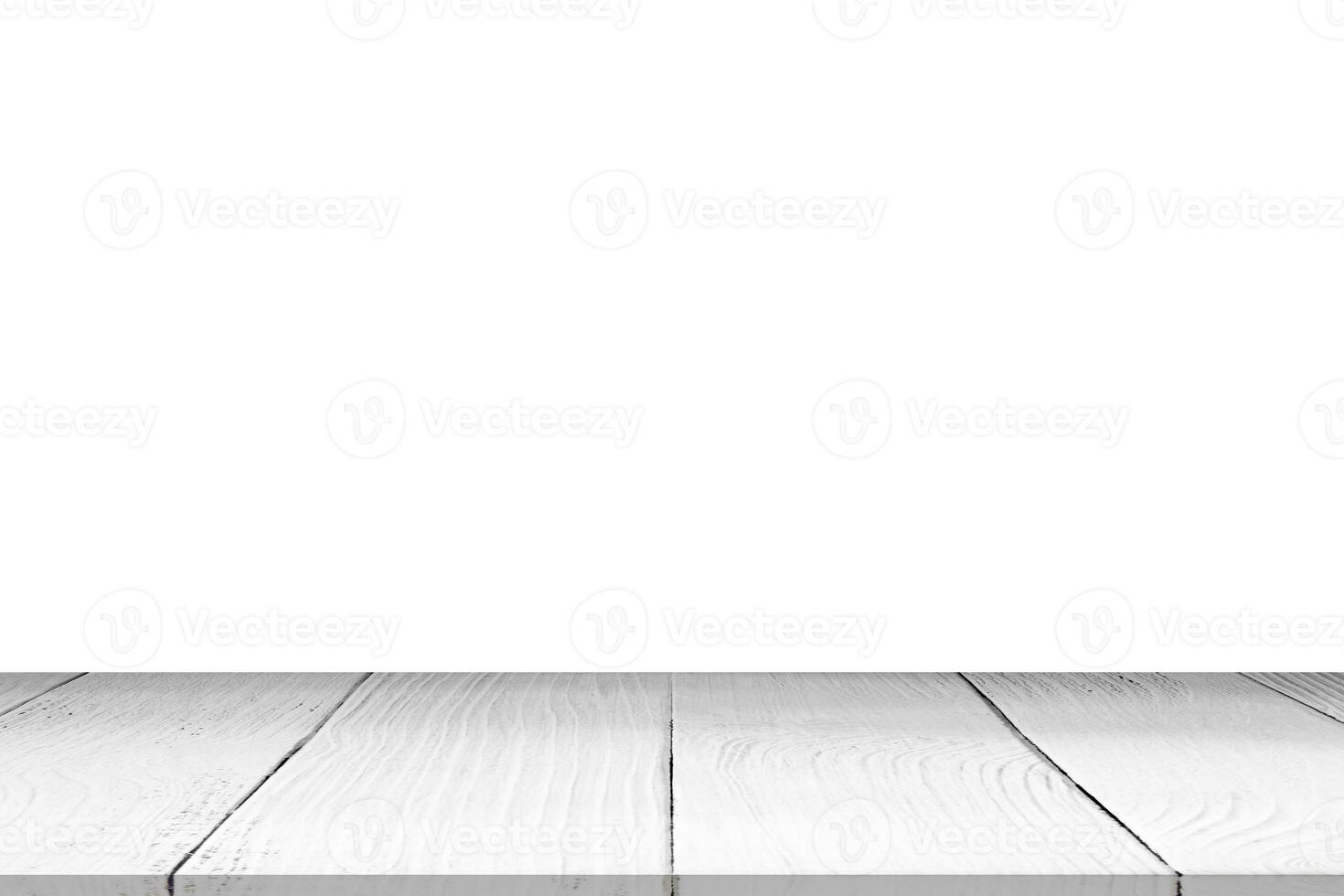 vacío de madera mesa en blanco antecedentes. para producto anuncio publicitario. foto