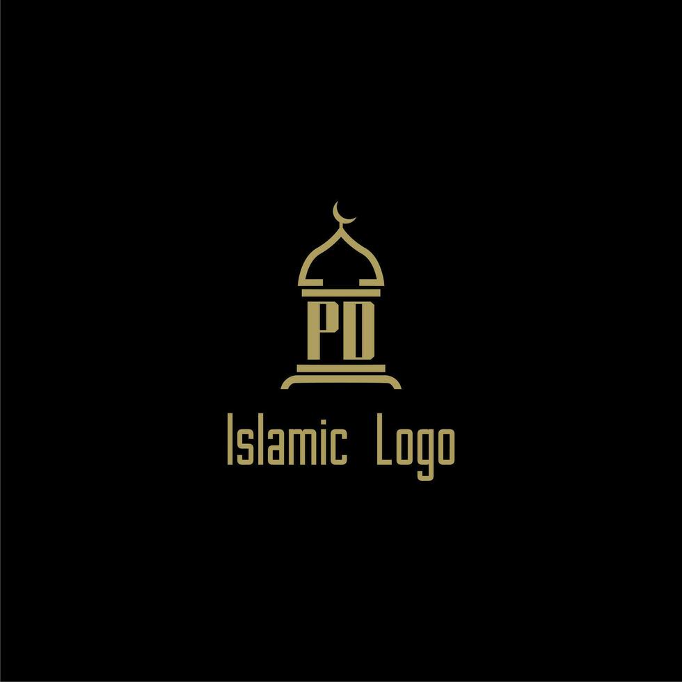 PD initial monogram for islamic logo with mosque icon design vector