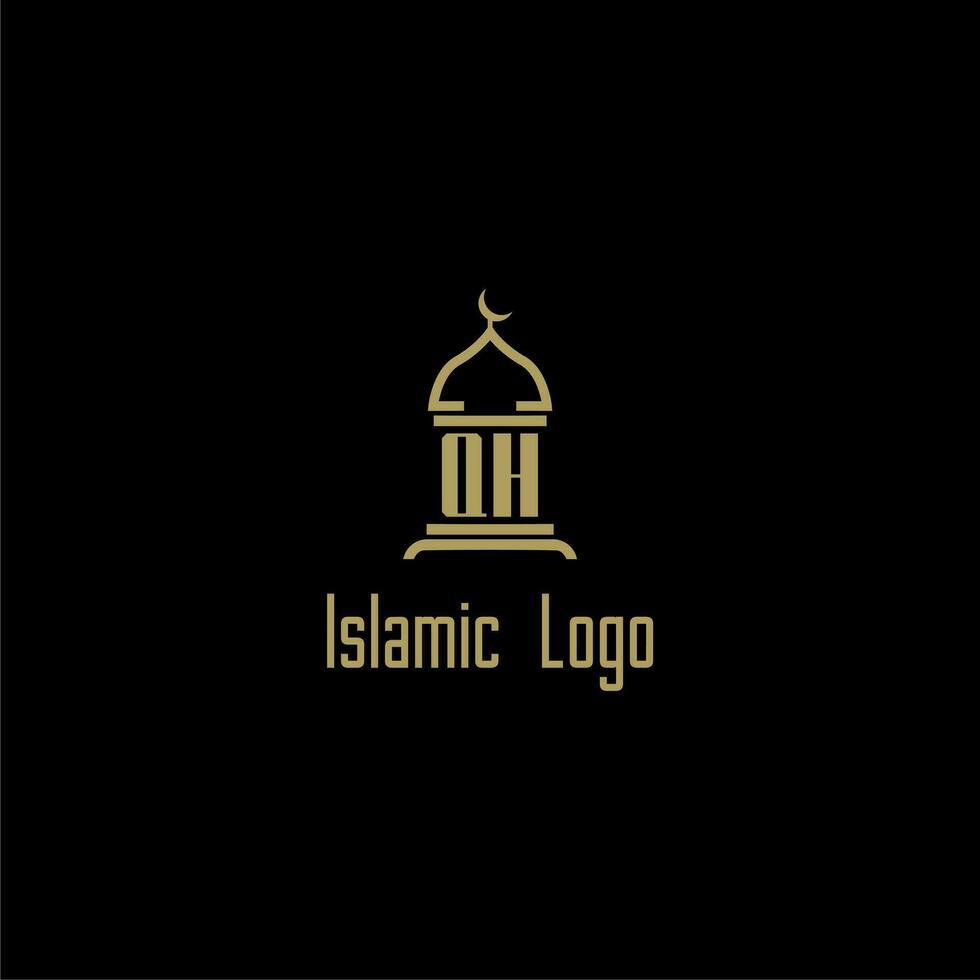 QH initial monogram for islamic logo with mosque icon design vector