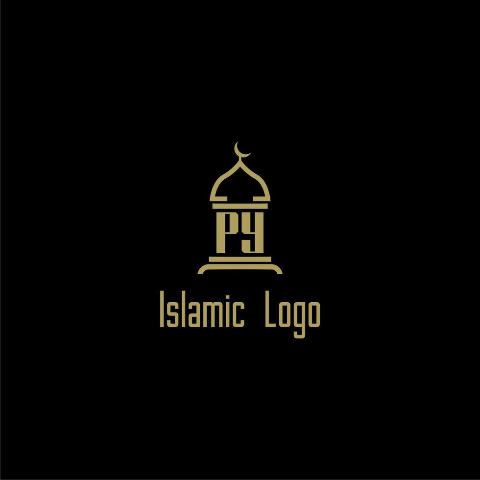 PY initial monogram for islamic logo with mosque icon design vector