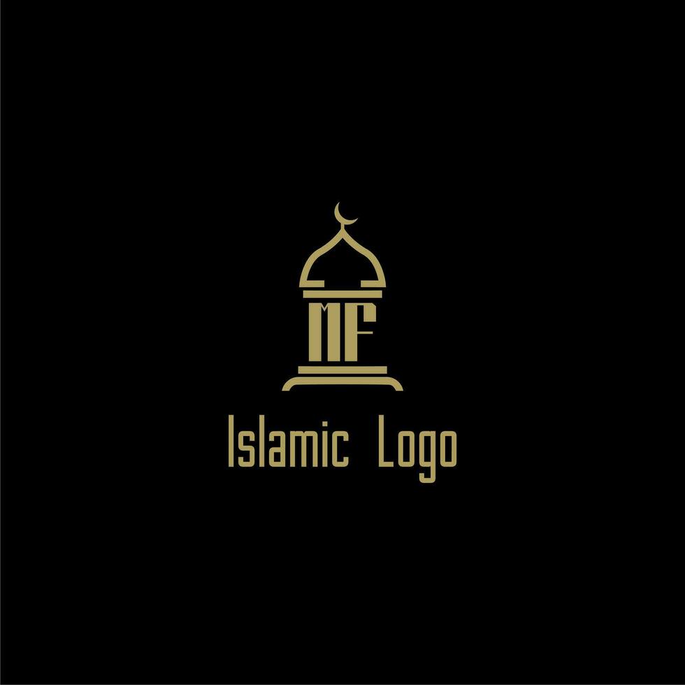 MF initial monogram for islamic logo with mosque icon design vector