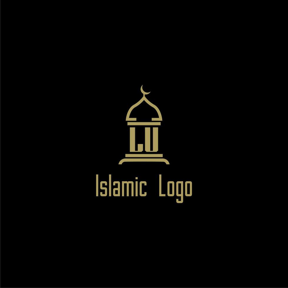 LU initial monogram for islamic logo with mosque icon design vector