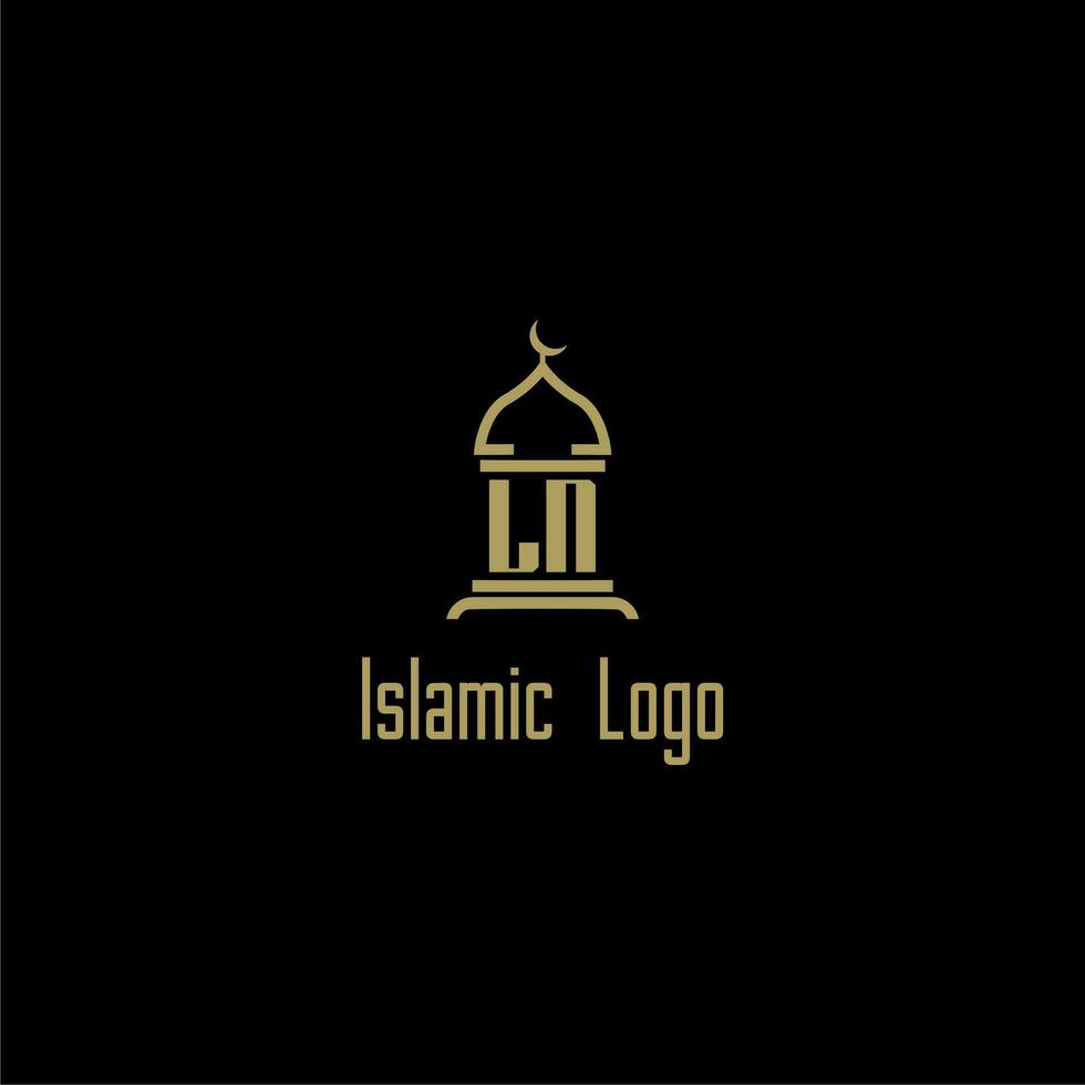 LN initial monogram for islamic logo with mosque icon design vector