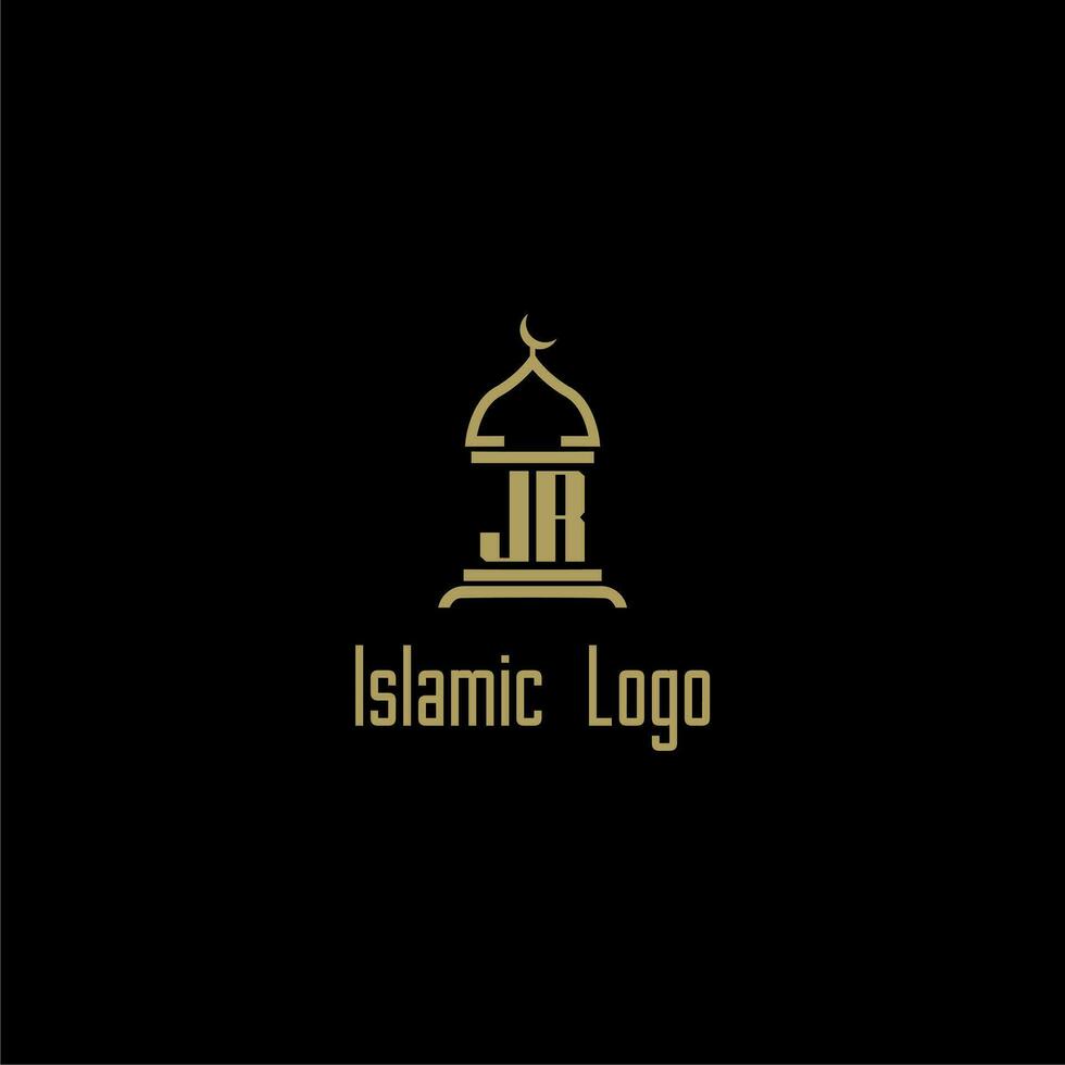 JR initial monogram for islamic logo with mosque icon design vector