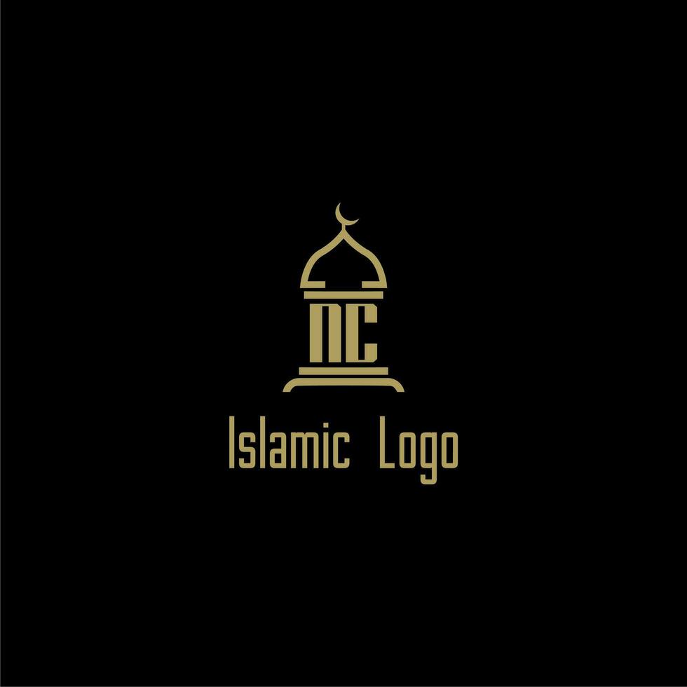 NC initial monogram for islamic logo with mosque icon design vector
