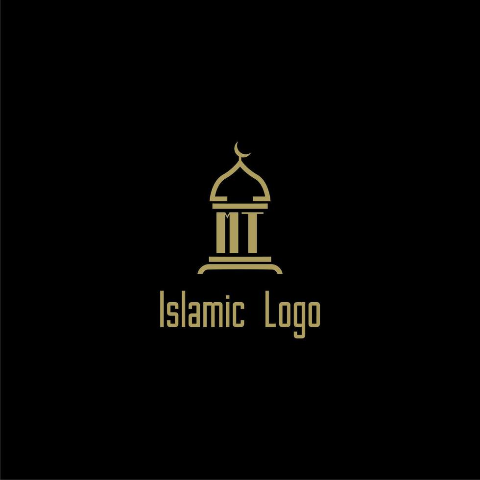 MT initial monogram for islamic logo with mosque icon design vector