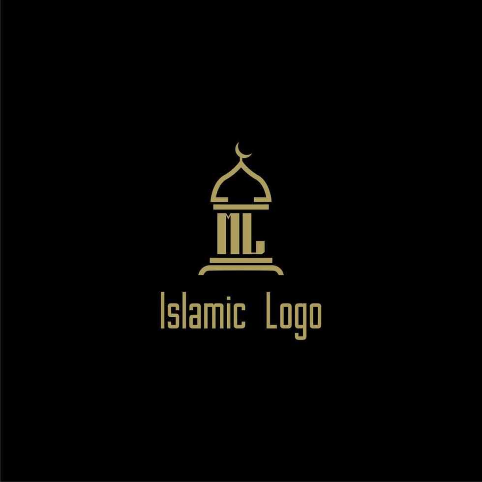 ML initial monogram for islamic logo with mosque icon design vector
