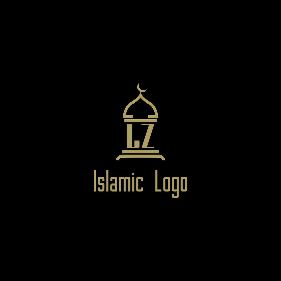LZ initial monogram for islamic logo with mosque icon design vector