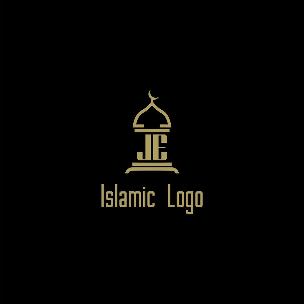 JE initial monogram for islamic logo with mosque icon design vector