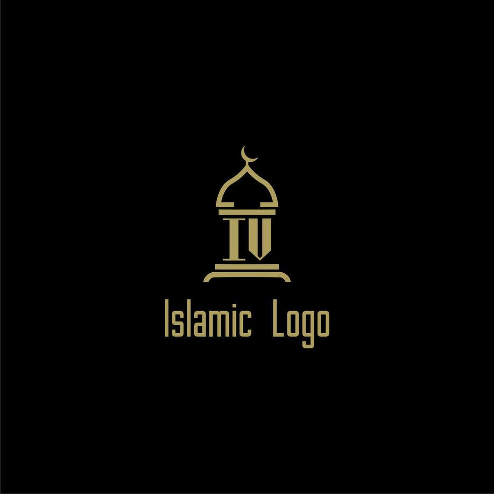 IV initial monogram for islamic logo with mosque icon design vector