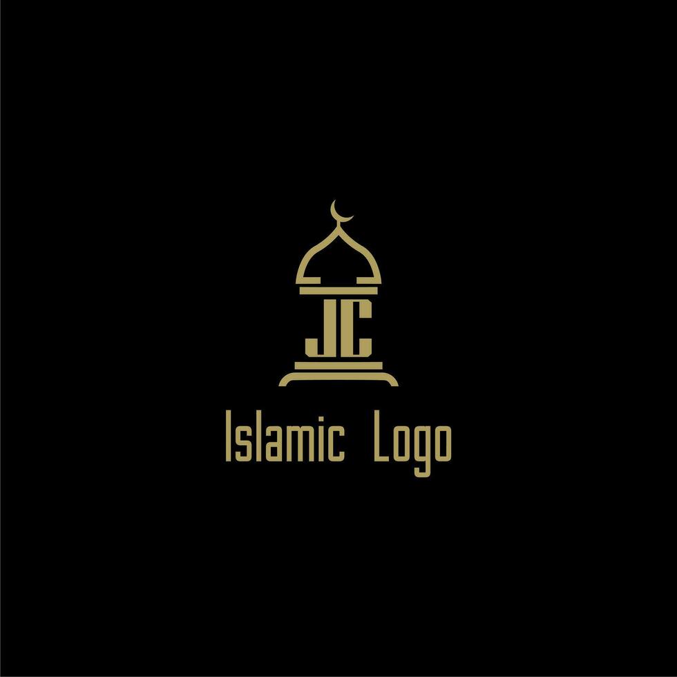 JC initial monogram for islamic logo with mosque icon design vector