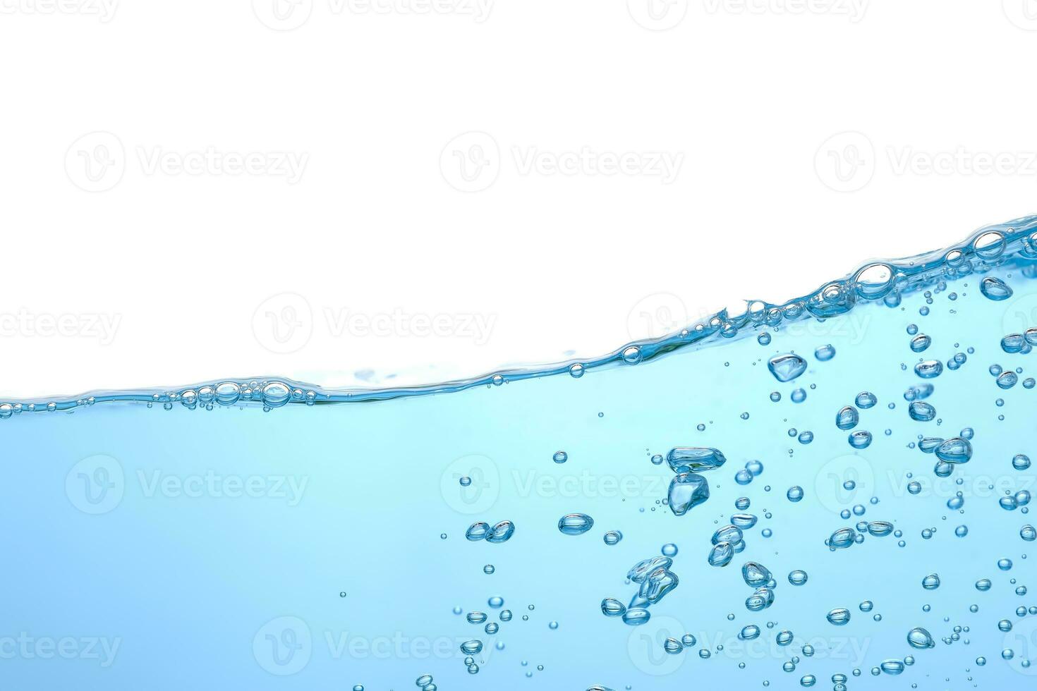 Water surface and underwater bubbles white background. Close-up view. photo