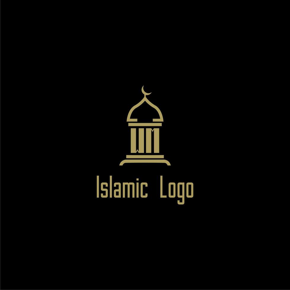 WM initial monogram for islamic logo with mosque icon design vector