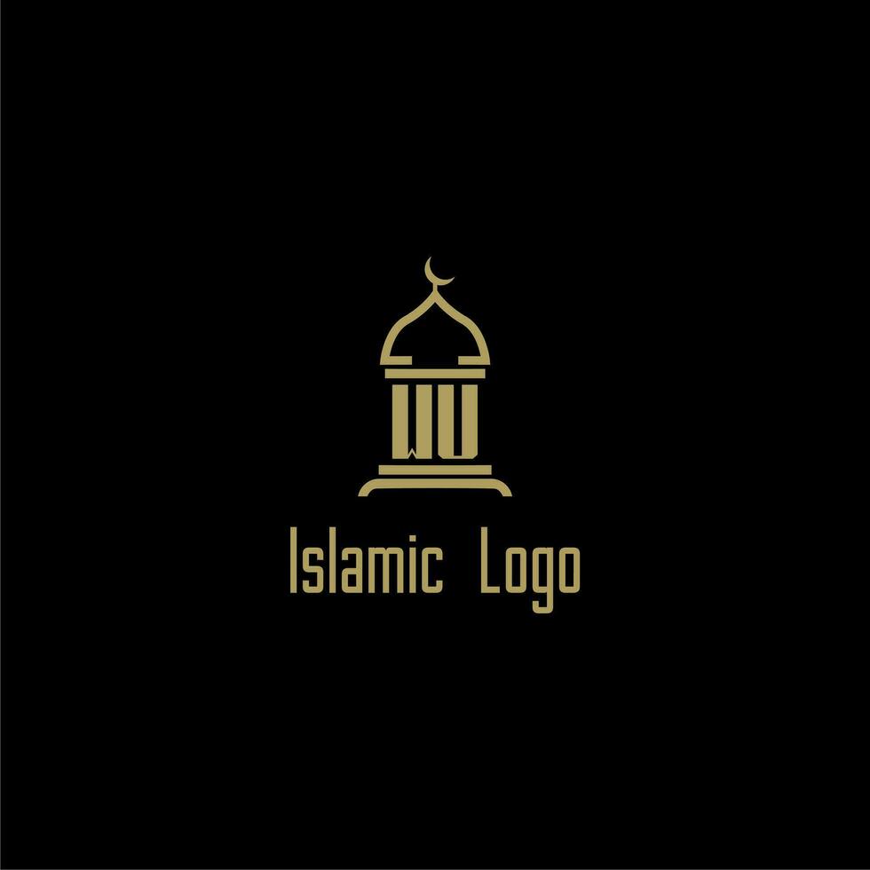 WU initial monogram for islamic logo with mosque icon design vector