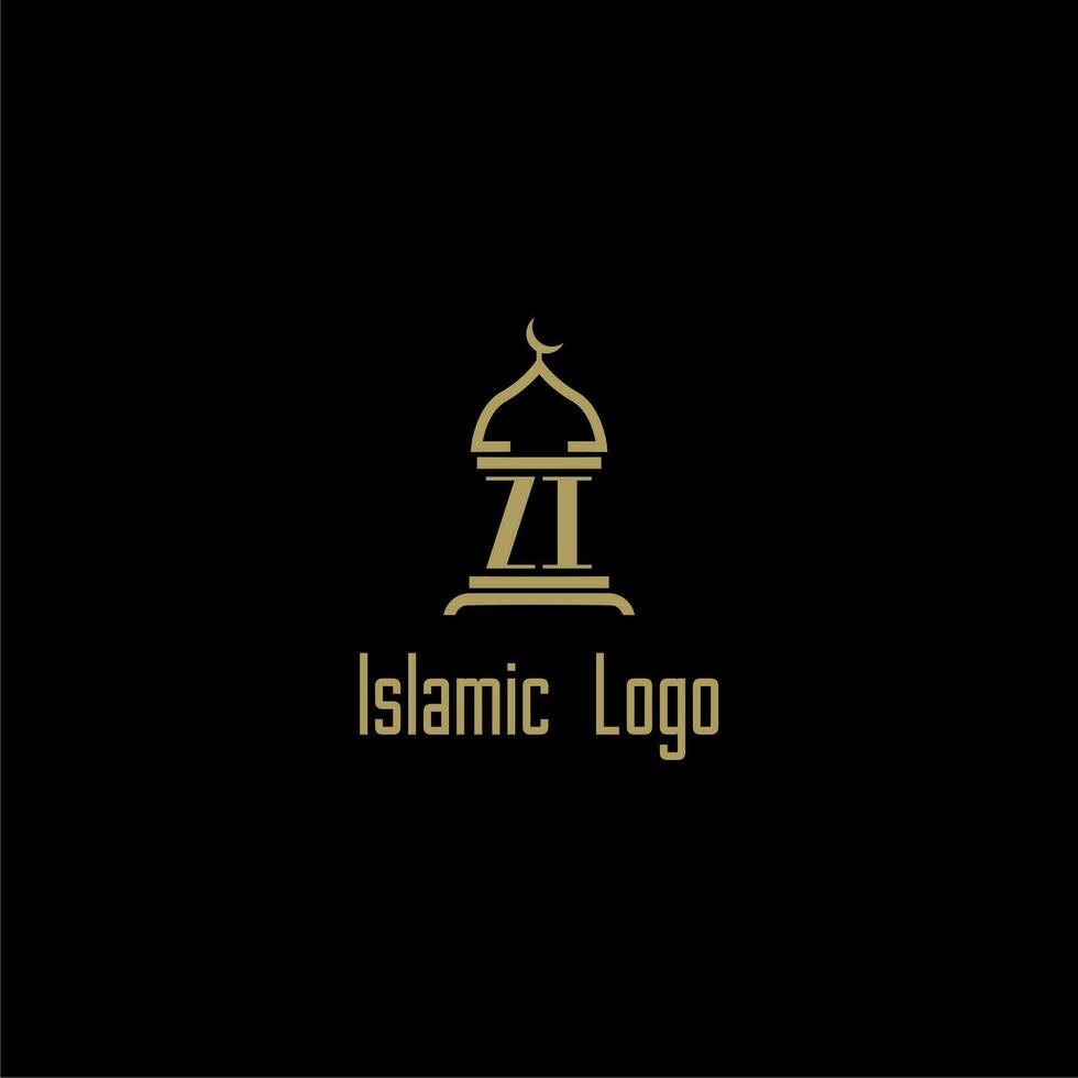 ZI initial monogram for islamic logo with mosque icon design vector