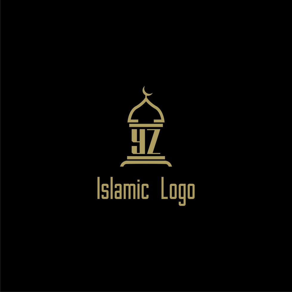 YZ initial monogram for islamic logo with mosque icon design vector