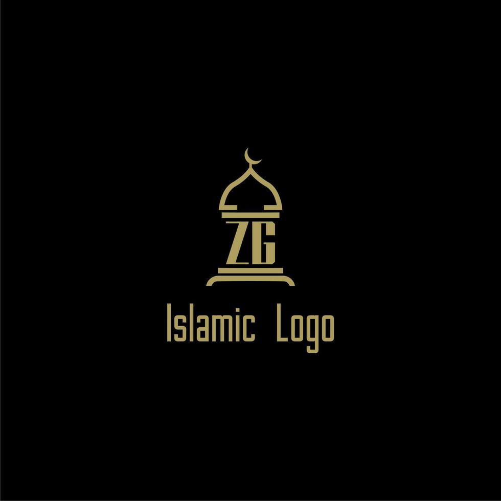 ZG initial monogram for islamic logo with mosque icon design vector
