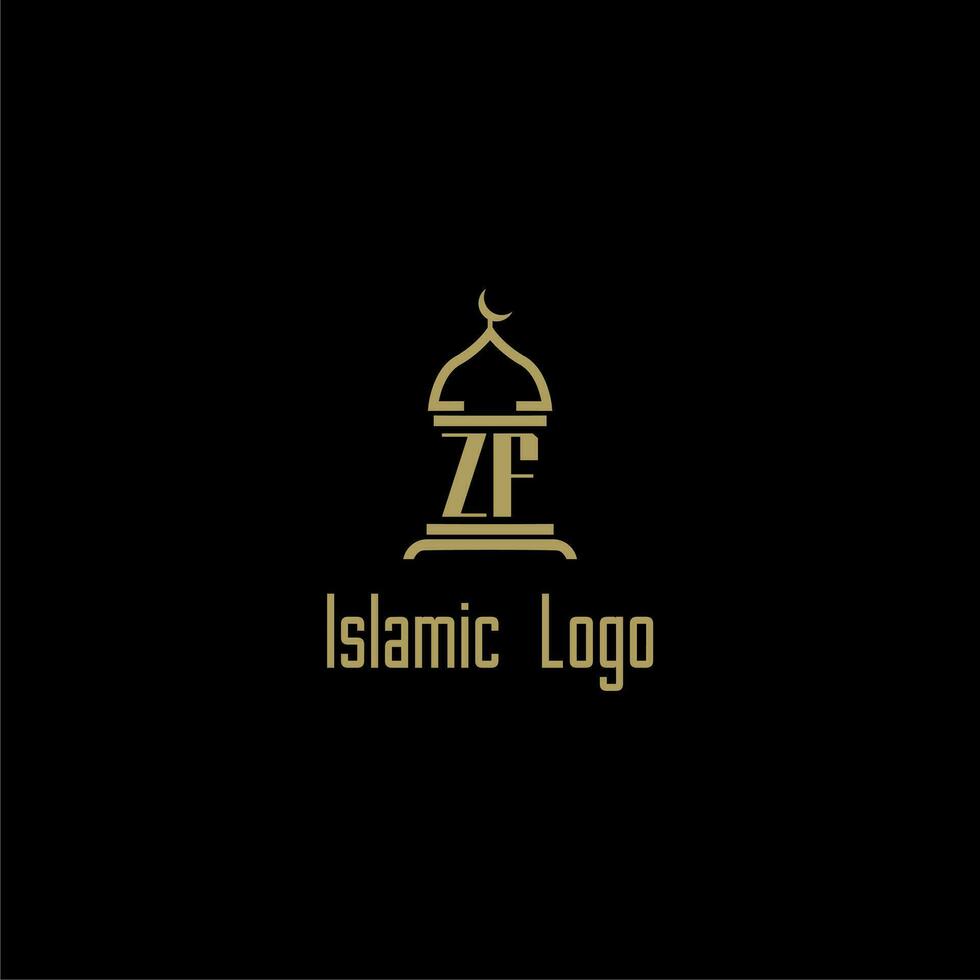ZF initial monogram for islamic logo with mosque icon design vector