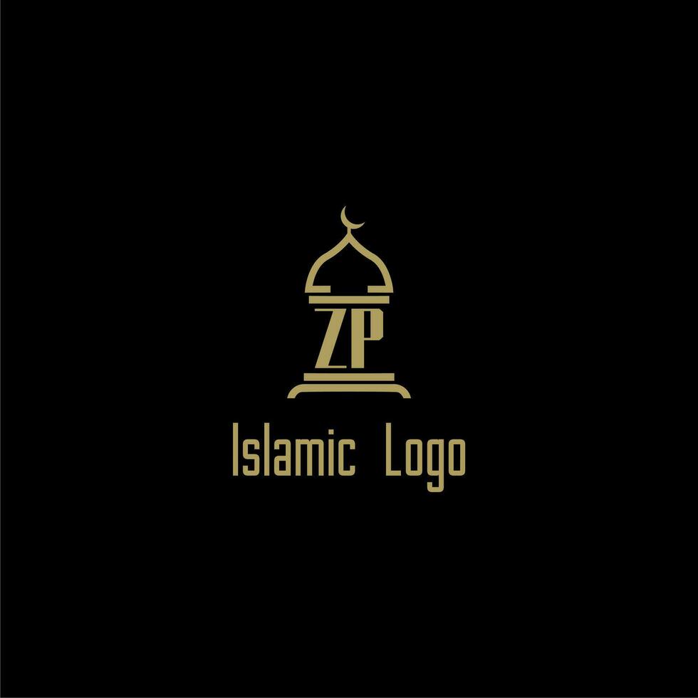 ZP initial monogram for islamic logo with mosque icon design vector