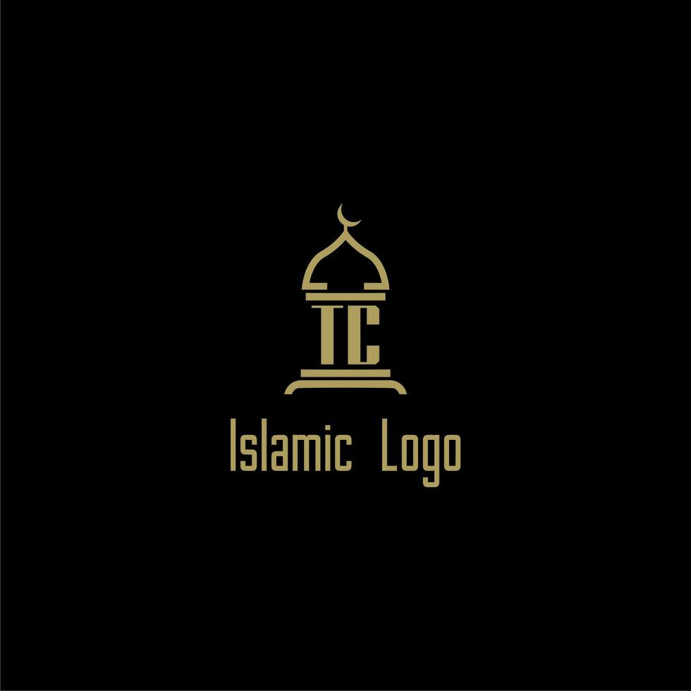 TC initial monogram for islamic logo with mosque icon design vector