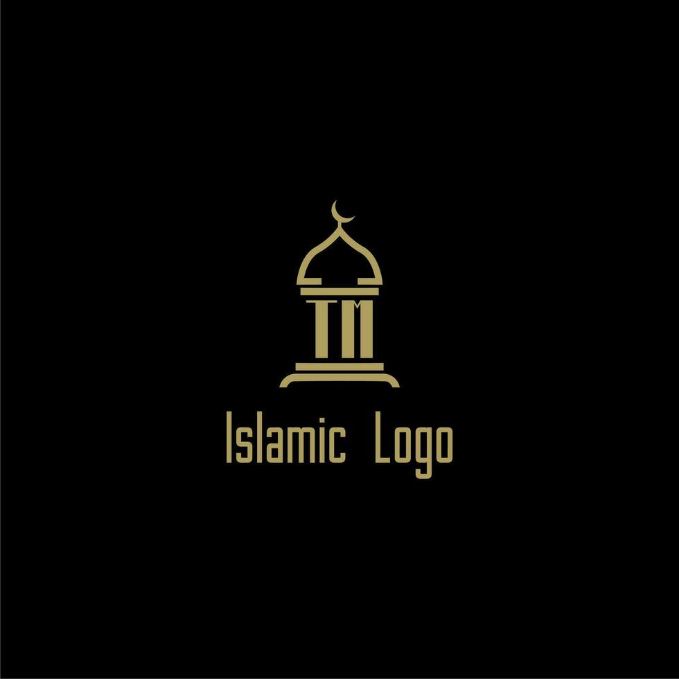 TM initial monogram for islamic logo with mosque icon design vector