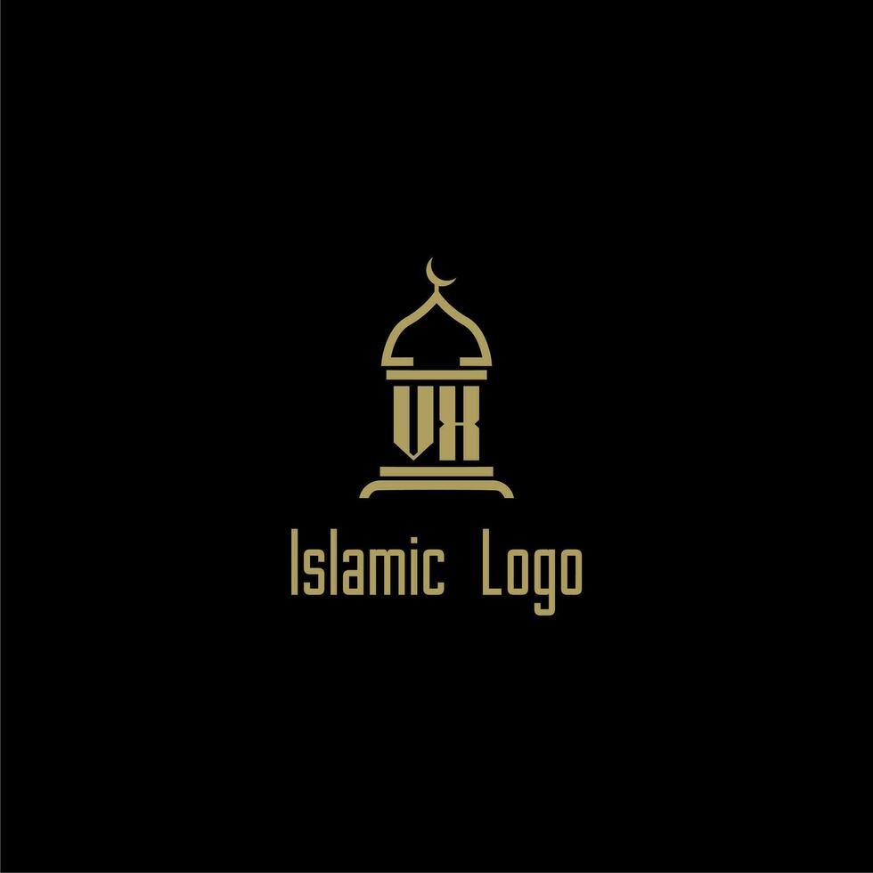 VX initial monogram for islamic logo with mosque icon design vector