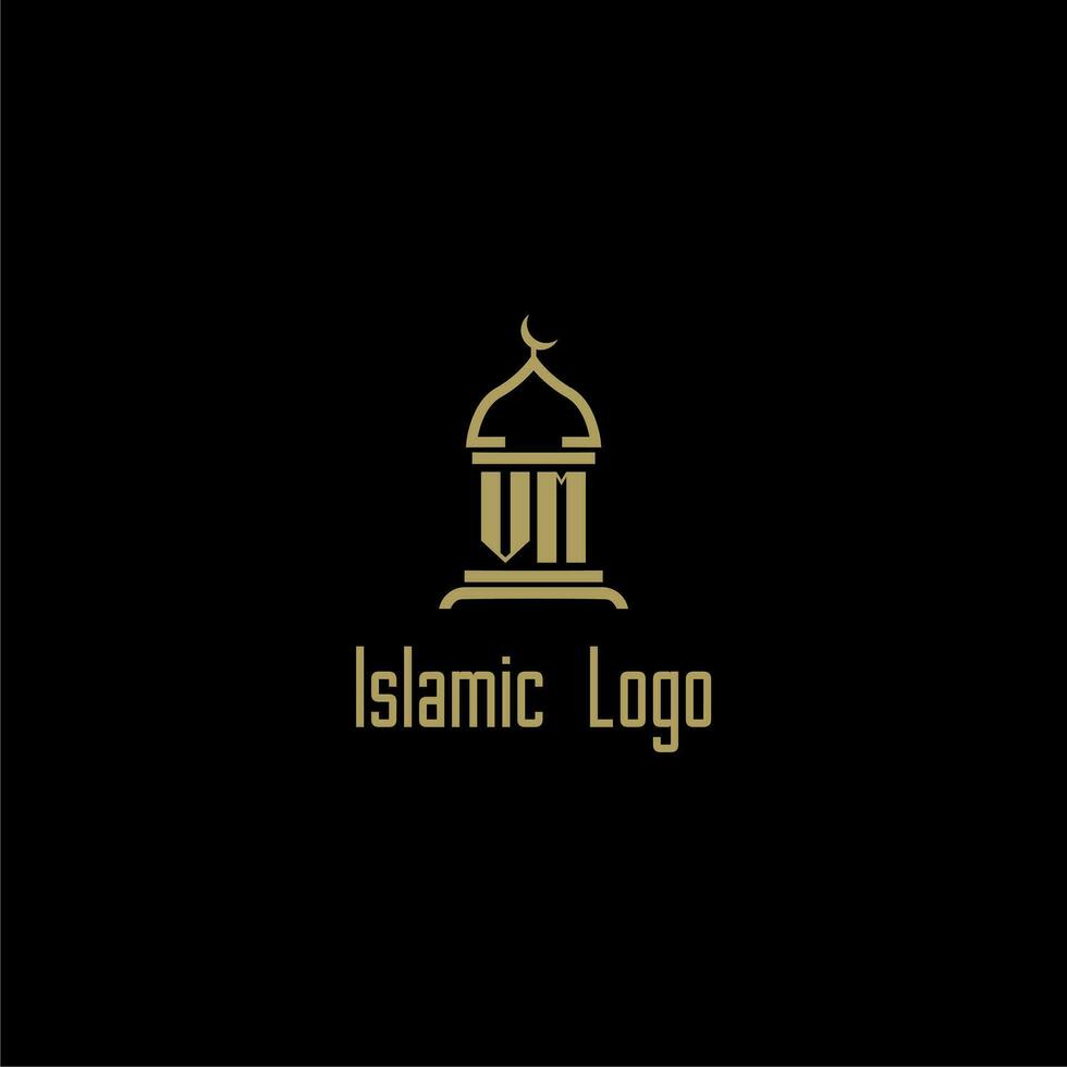 VM initial monogram for islamic logo with mosque icon design vector