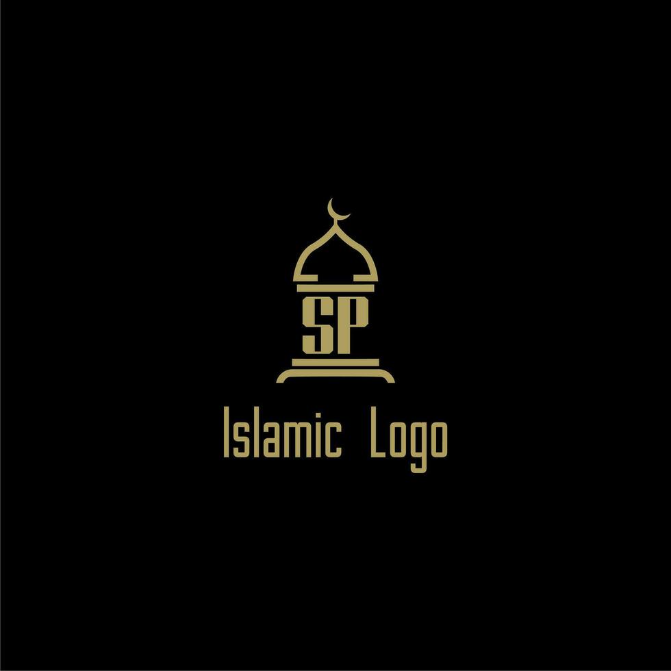 SP initial monogram for islamic logo with mosque icon design vector
