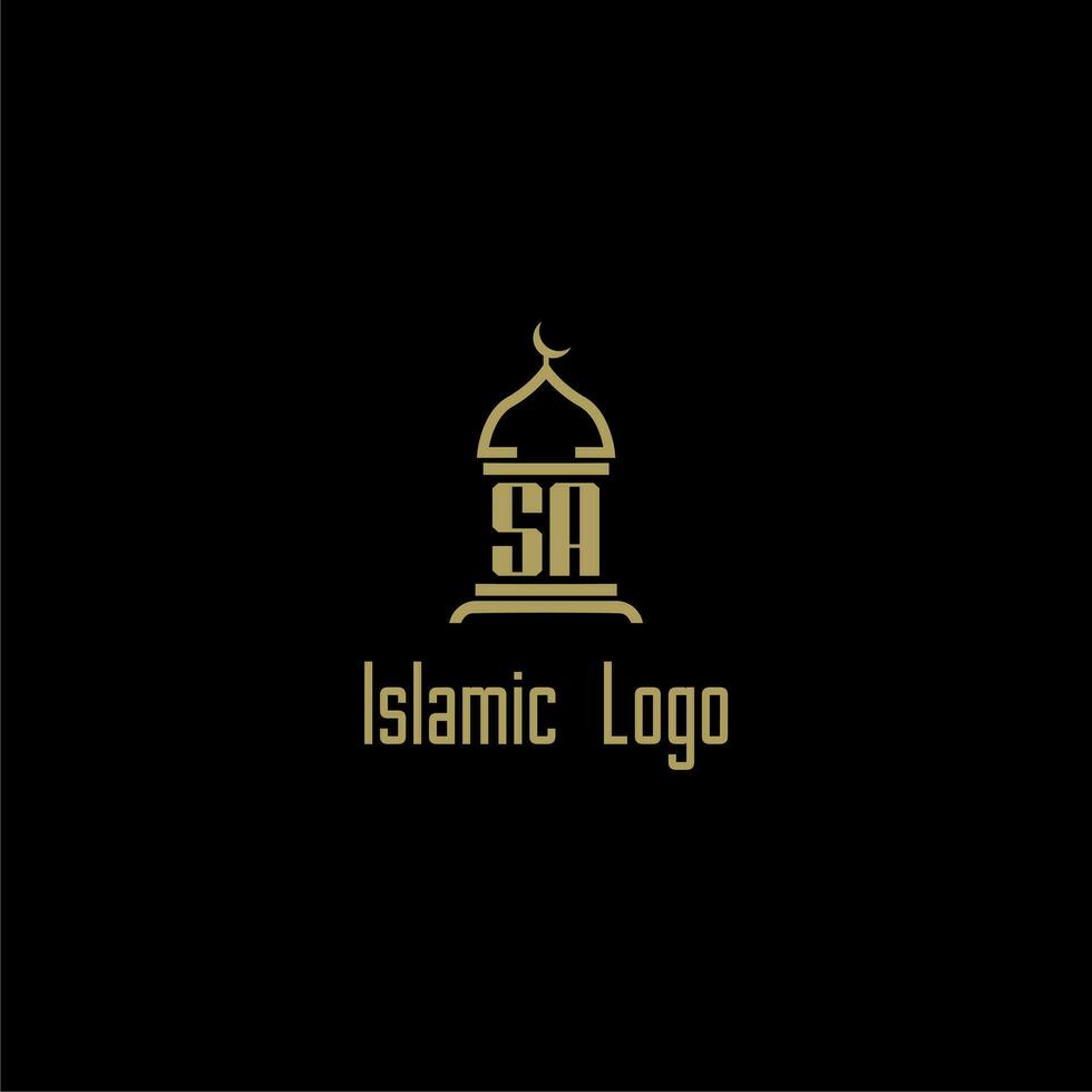 SA initial monogram for islamic logo with mosque icon design vector