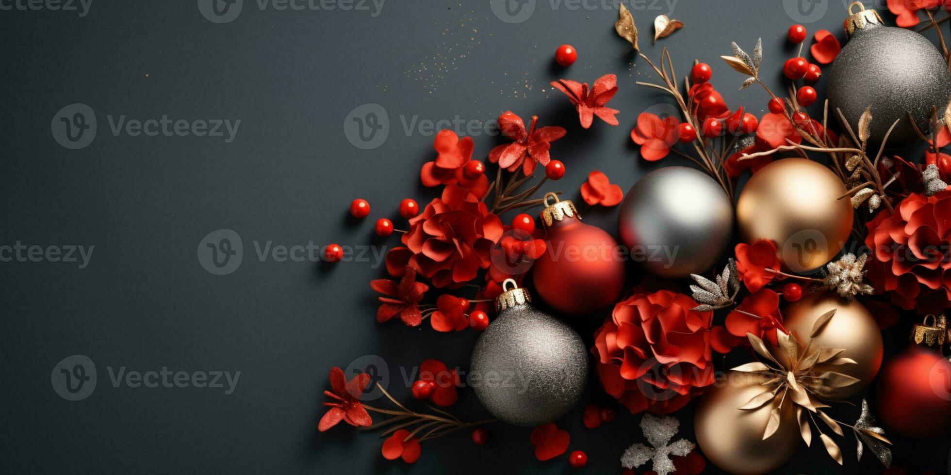 Greeting Card, Banner, Poster, Christmas New Year Invitation With Place For Greeting Generated by Artificial Intelligence photo
