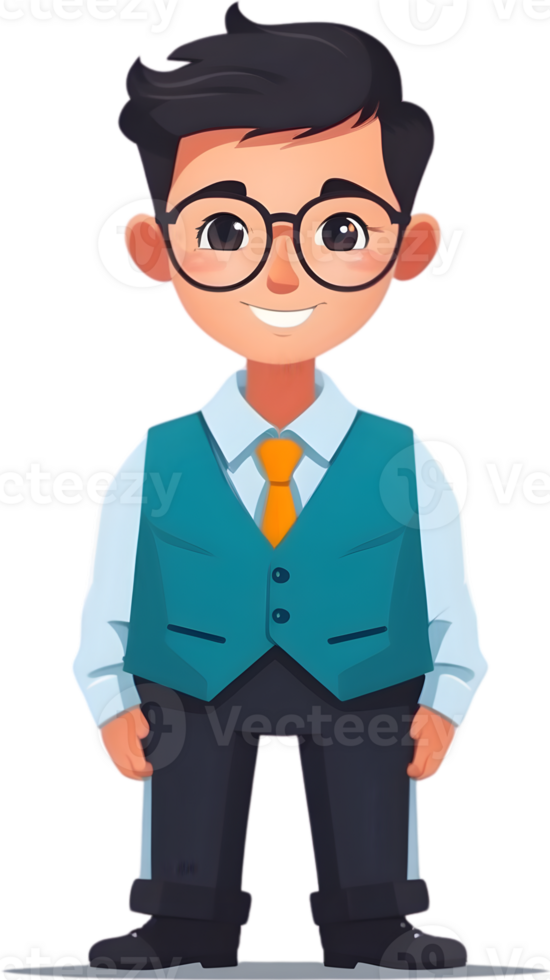 cartoon businessman working at his desk, ai generative png