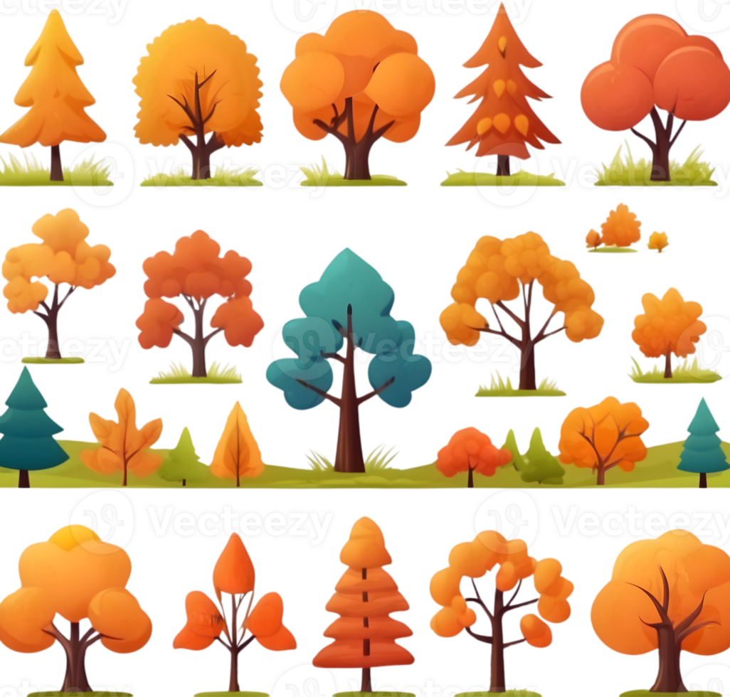 autumn trees and leaves pattern ai generative png