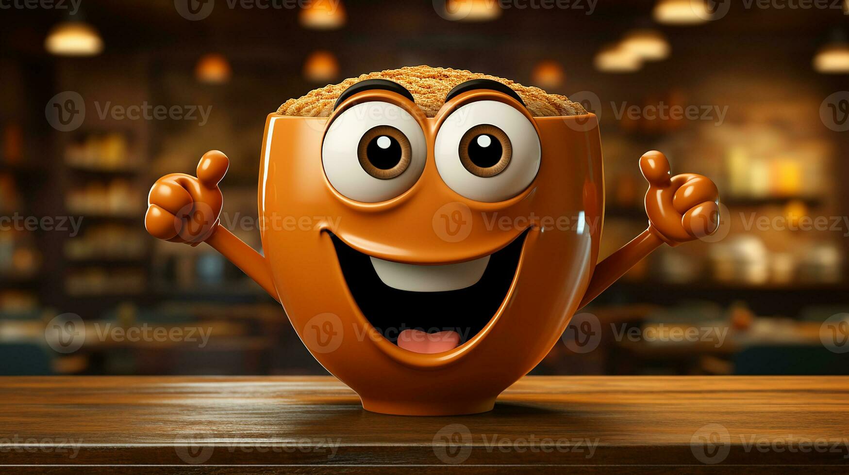 Coffee with a happy cartoon cup, AI Generated photo