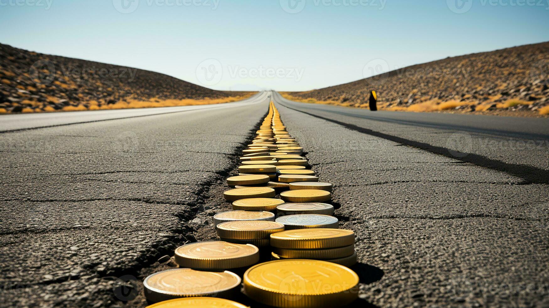 Lots of money on the road, AI Generated photo