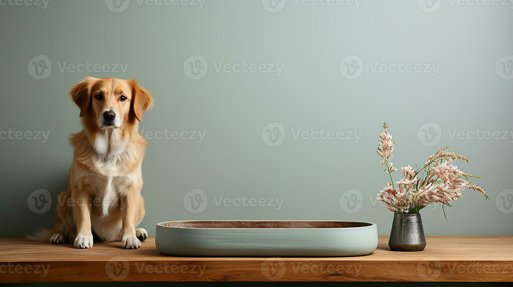 perro sentado en frente de un hogar muro, ai generado foto